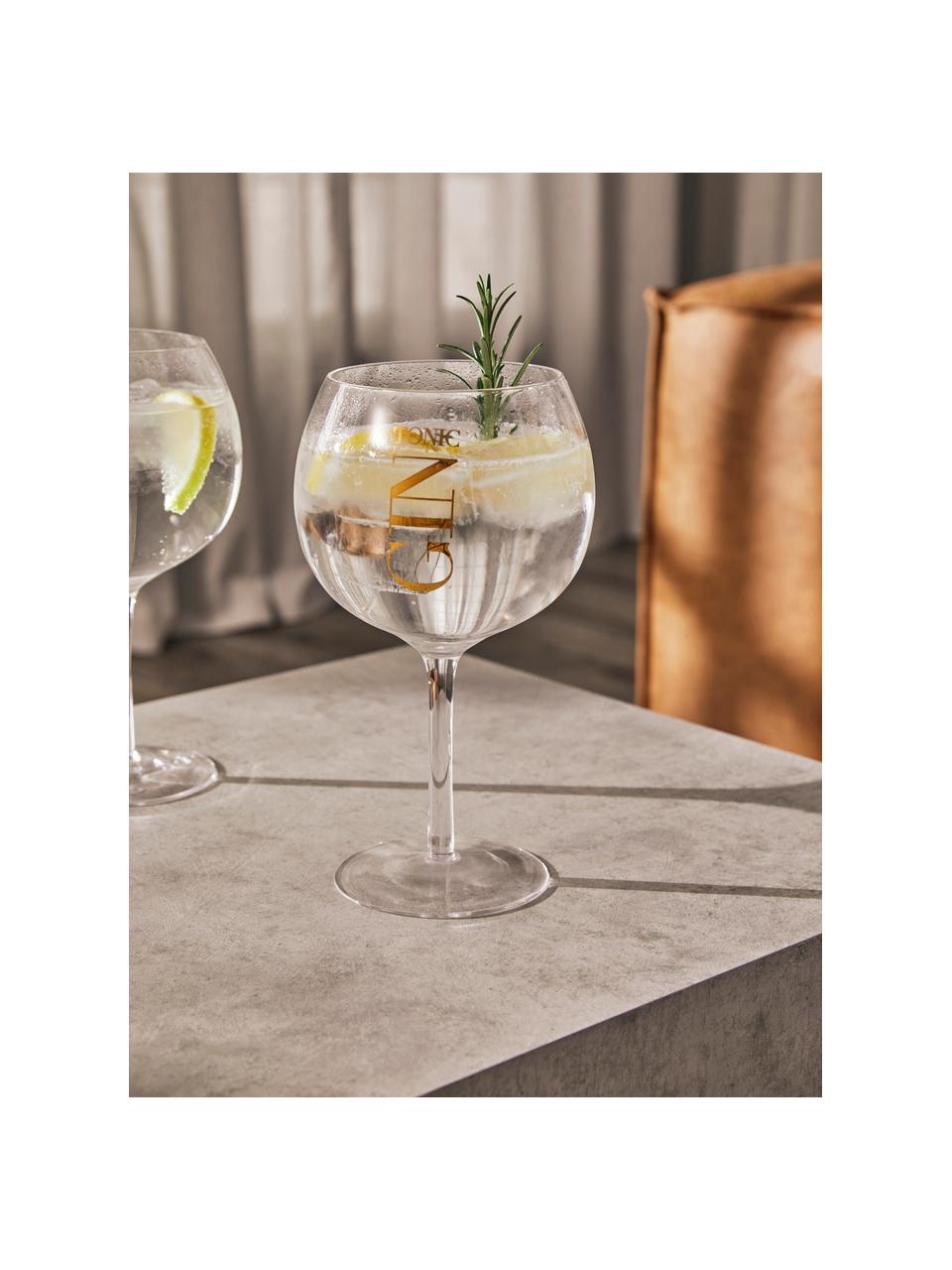 Gin Tonic glazen met opschrift, 4 stuks, Glas, Transparant, goudkleurig, Ø 13 x H 22 cm