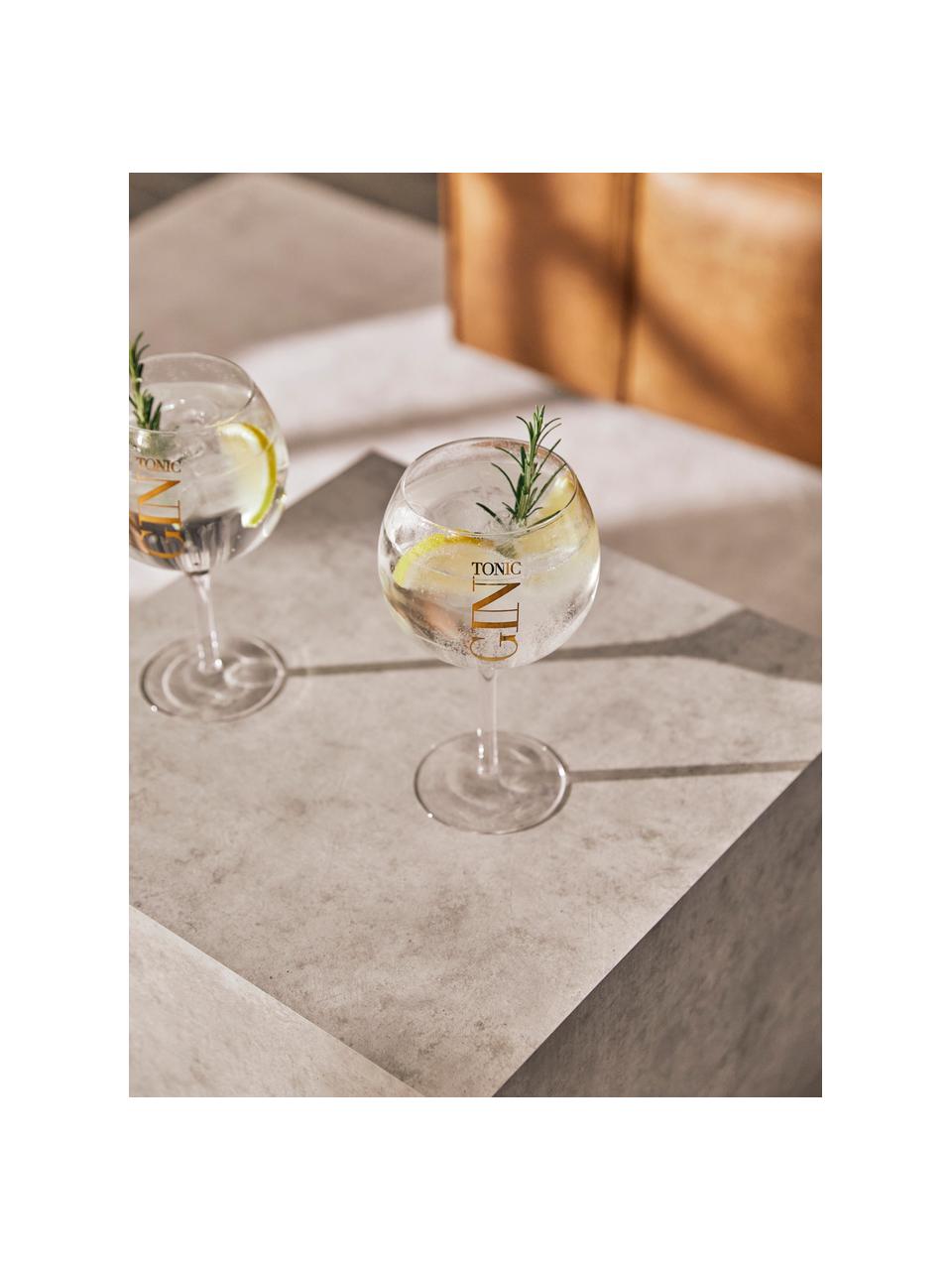 Bicchiere con scritta Gin Tonic, set di 4, Vetro, Trasparente, dorato, Ø 13 x Alt. 22 cm, 180 ml