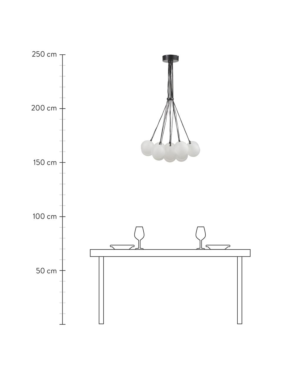 Cluster hanglamp Magda van glas, Baldakijn: gepoedercoat metaal, Transparant, zwart, Ø 55 x H 110 cm