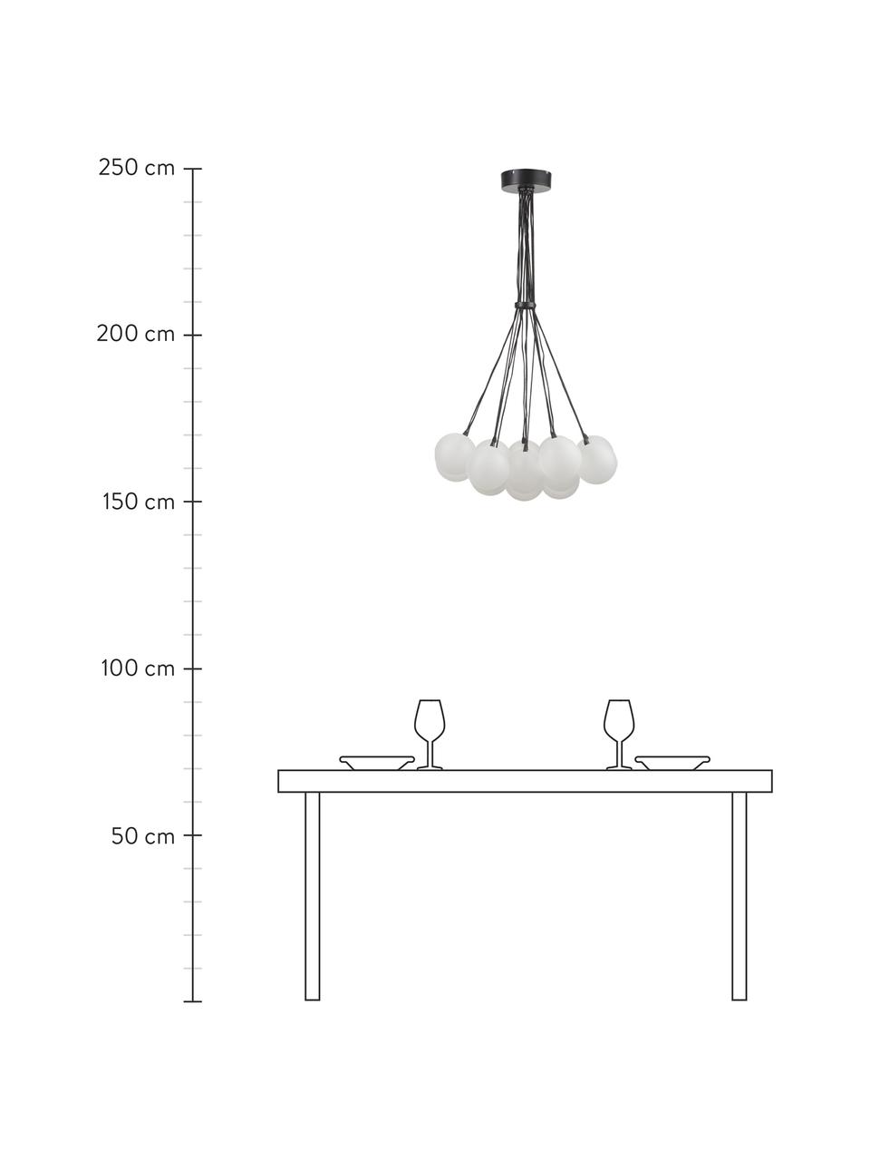 Lampada a sospensione in vetro Magda, Paralume: vetro, Baldacchino: metallo verniciato a polv, Semitrasparente, nero, Ø 55 x Alt. 110 cm
