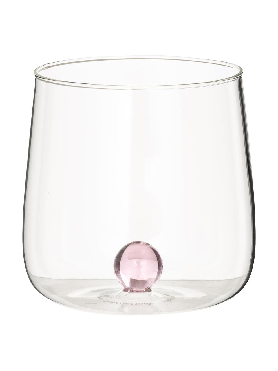 Vasos de vidrio soplado artesanalmente de diseño Bilia, 6 uds., Vidrio de borosilicato, Transparente, rosa, Ø 9 x Al 9 cm