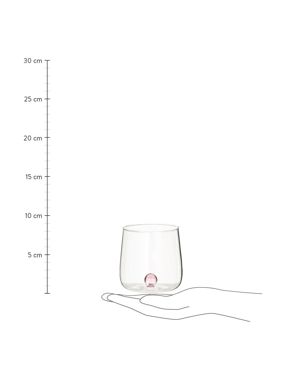 Vasos de vidrio soplado artesanalmente de diseño Bilia, 6 uds., Vidrio de borosilicato, Transparente, rosa, Ø 9 x Al 9 cm