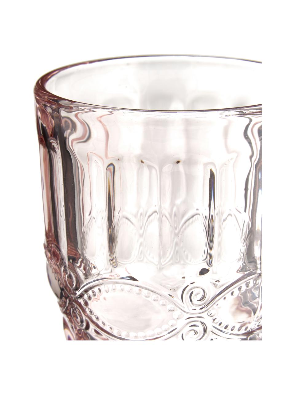 Weingläser Solange mit dekorativem Reliefmuster in Rosa, 6er-Set, Glas, Transparent, Rosa, 350 ml