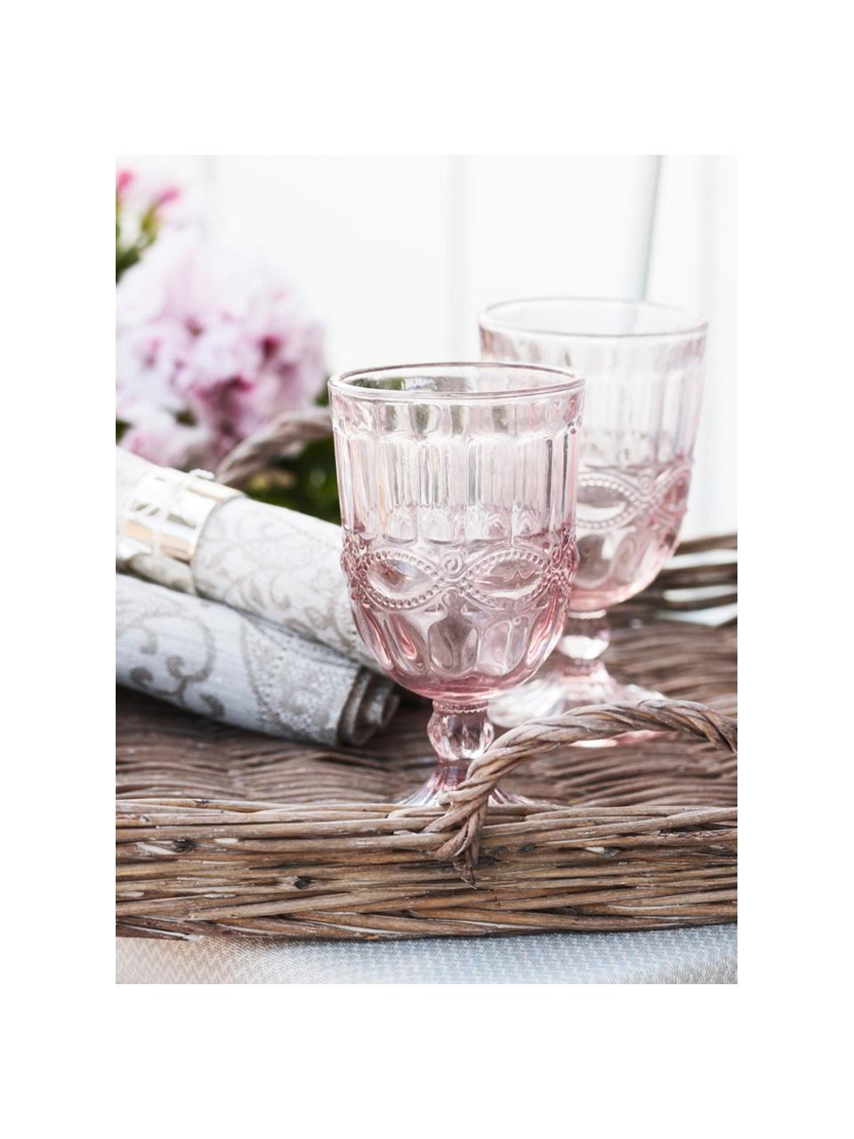 Bicchiere da vino con rilievo Solange 6 pz, Vetro, Trasparente, rosa, 350 ml