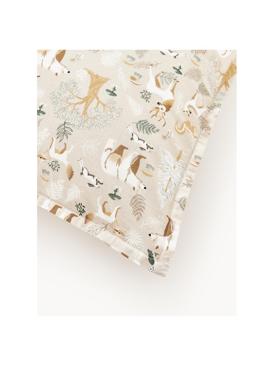 Taie d'oreiller en percale de coton motif forêt Lamia, Beige, larg. 50 x long. 70 cm