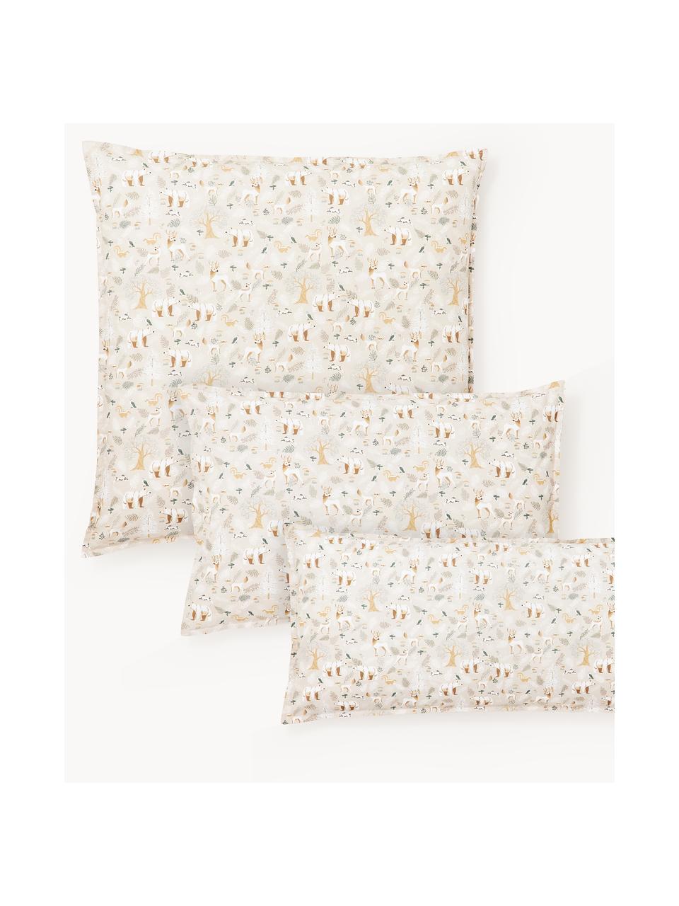 Taie d'oreiller en percale de coton motif forêt Lamia, Beige, larg. 50 x long. 70 cm