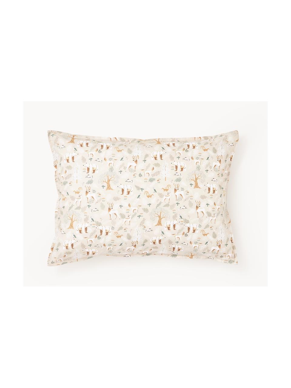 Taie d'oreiller en percale de coton motif forêt Lamia, Beige, larg. 50 x long. 70 cm