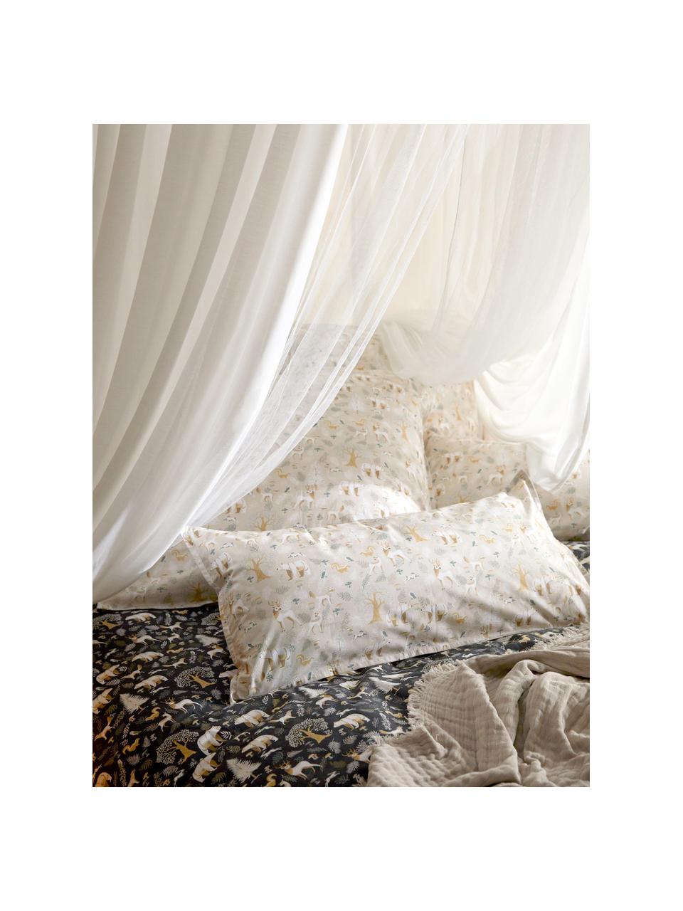 Taie d'oreiller en percale de coton motif forêt Lamia, Beige, larg. 50 x long. 70 cm