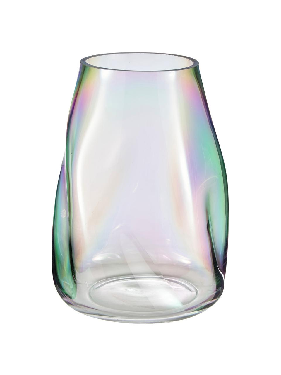 Vaso in vetro soffiato iridescente Rainbow, Vetro soffiato, Trasparente, iridescente, Ø 18 x Alt. 26 cm