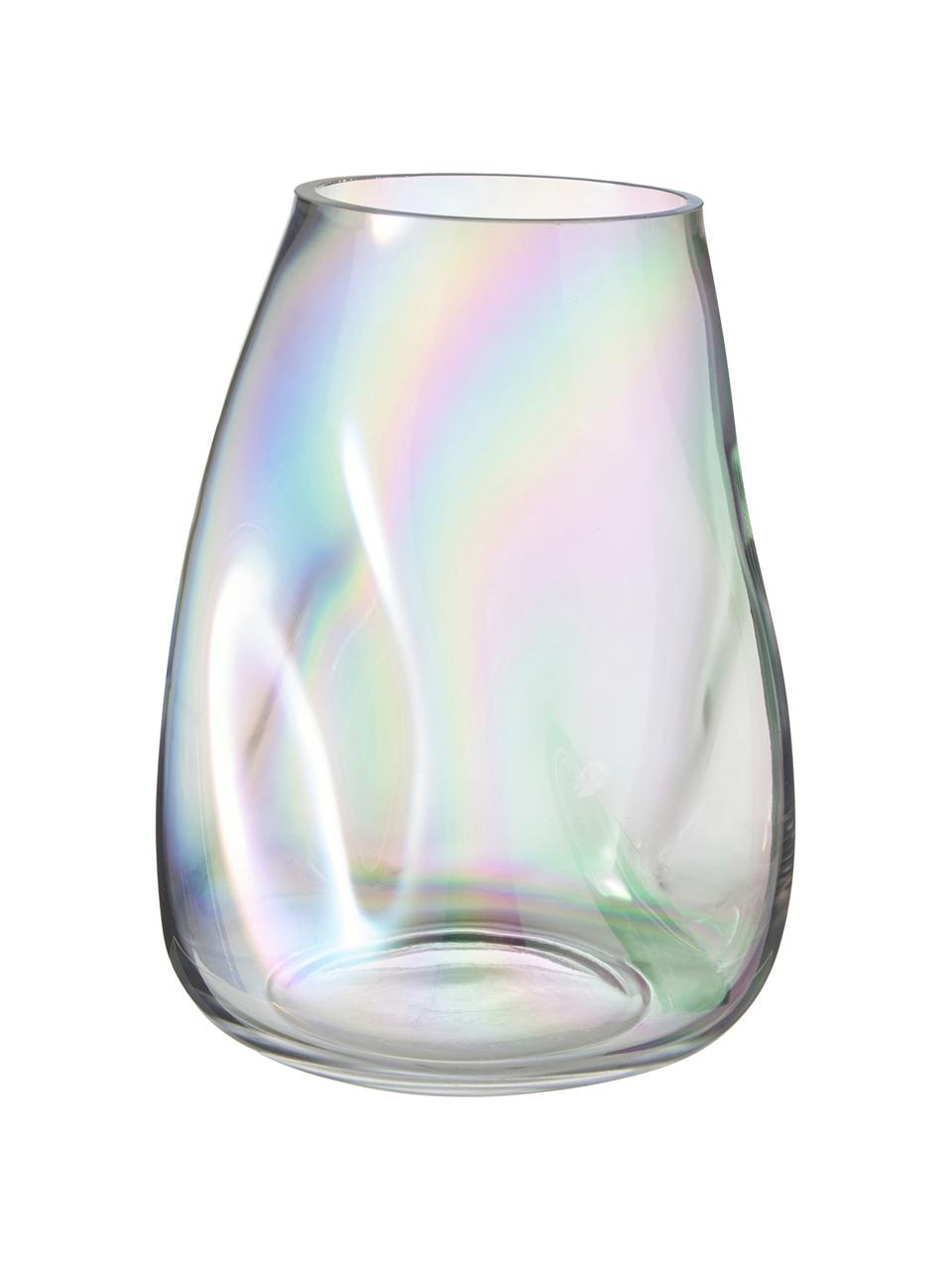 Jarrón artesanal de vidrio iridiscente Rainbow, Vidrio soplado artesanalmente, Transparente iridiscente, Ø 18 x Al 26 cm