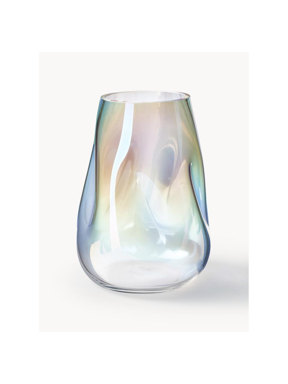 Mondgeblazen glazen vaas Rainbow, H 26 cm, Mondgeblazen glas, Transparant, iriserend, Ø 18 x H 26 cm