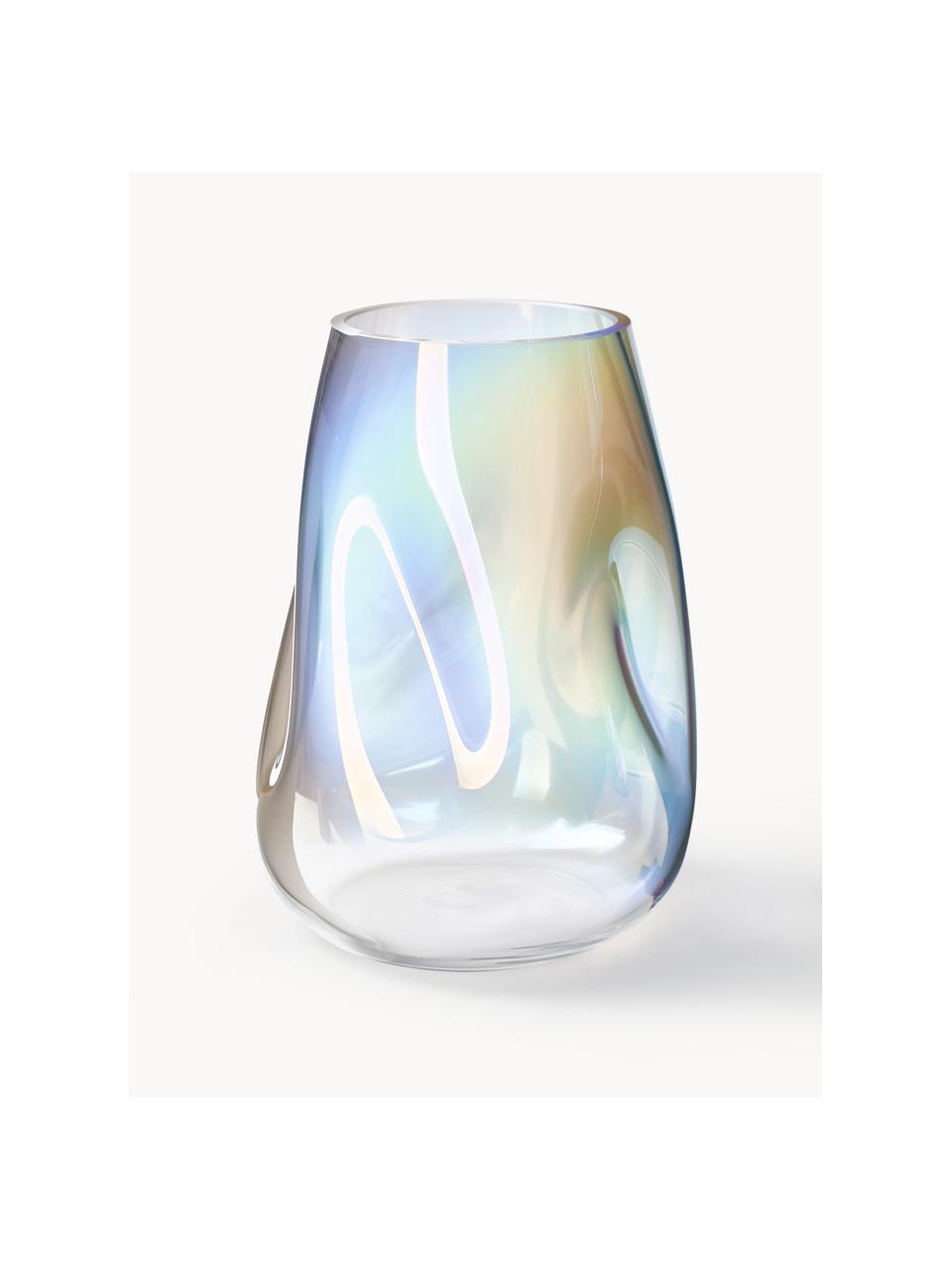 Mondgeblazen glazen vaas Rainbow, H 26 cm, Mondgeblazen glas, Transparant, iriserend, Ø 18 x H 26 cm