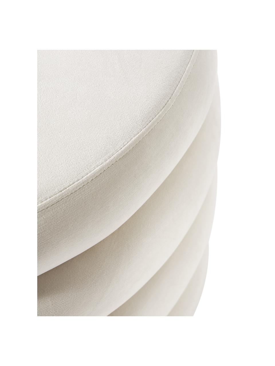 Sgabello XL in velluto bianco crema con vano contenitore Alto, Rivestimento: velluto (100% poliestere), Struttura: legno di pino massiccio, , Velluto bianco crema, Ø 69 x Alt. 44 cm