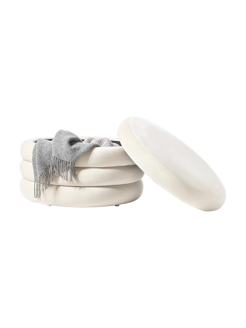 Pouf XL contenitore in velluto Alto, Rivestimento: velluto (100% poliestere), Struttura: legno di pino massiccio, , Velluto bianco crema, Ø 69 x Alt. 44 cm