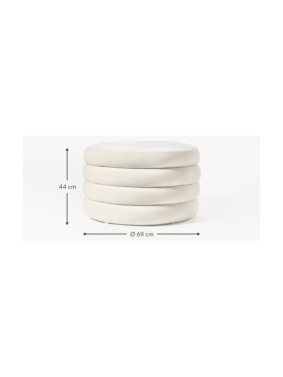 Pouf XL in velluto con contenitore Alto, Rivestimento: velluto (100% poliestere), Struttura: legno di pino massiccio, , Velluto bianco crema, Ø 69 x Alt. 44 cm