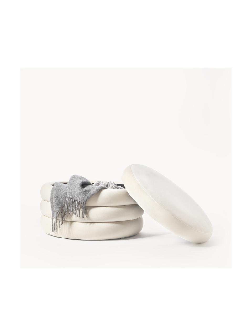 Pouf XL in velluto con contenitore Alto, Rivestimento: velluto (100% poliestere), Struttura: legno di pino massiccio, , Velluto bianco crema, Ø 69 x Alt. 44 cm