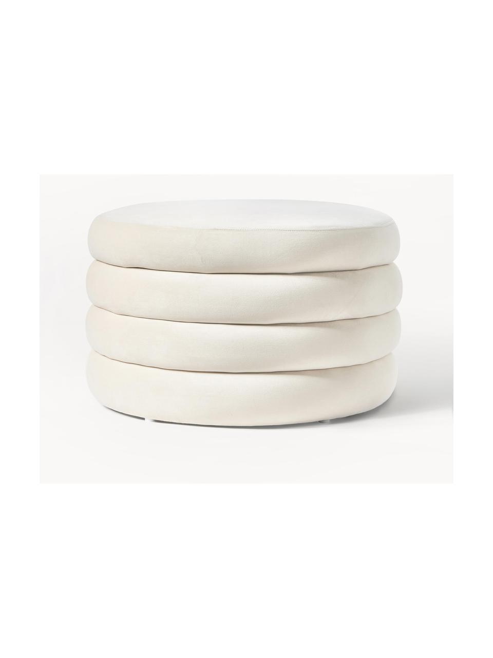 Grand pouf en velours avec rangement Alto, Velours blanc crème, Ø 69 x haut. 44 cm