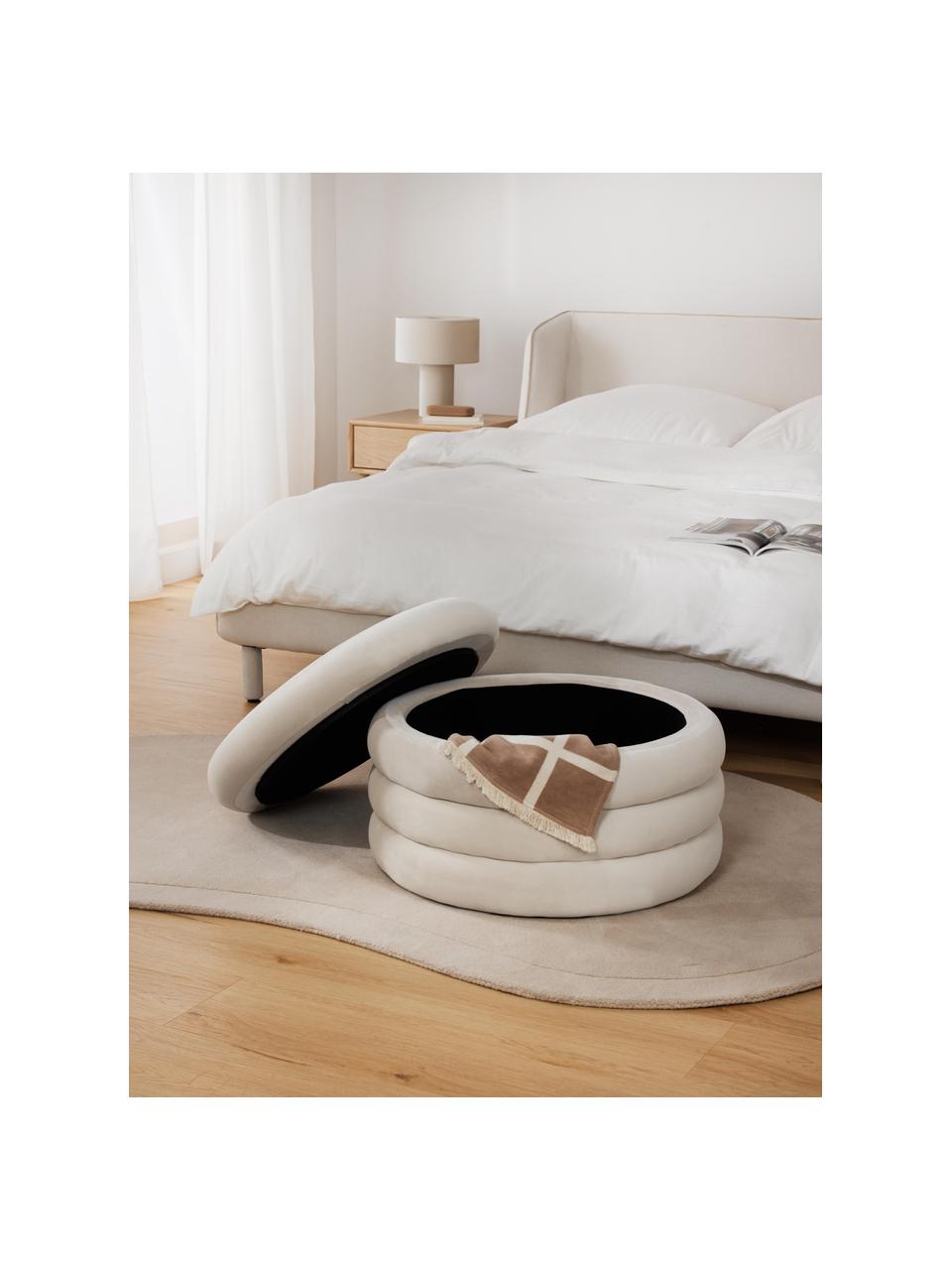 Pouf XL contenitore in velluto Alto, Rivestimento: velluto (100% poliestere), Struttura: legno di pino massiccio, , Velluto bianco crema, Ø 69 x Alt. 44 cm