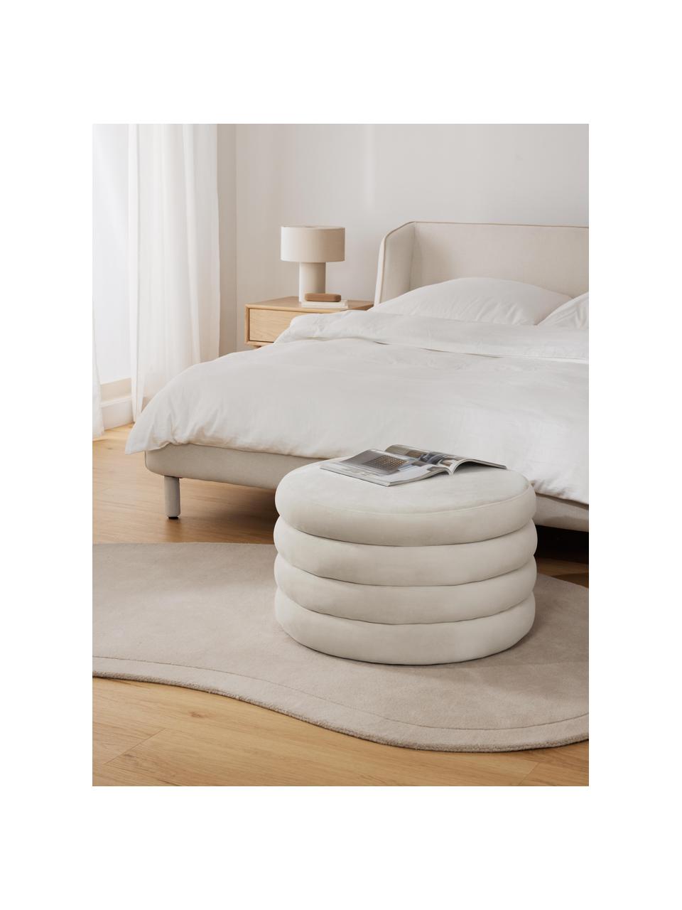 Grand pouf en velours avec rangement Alto, Velours blanc crème, Ø 69 x haut. 44 cm