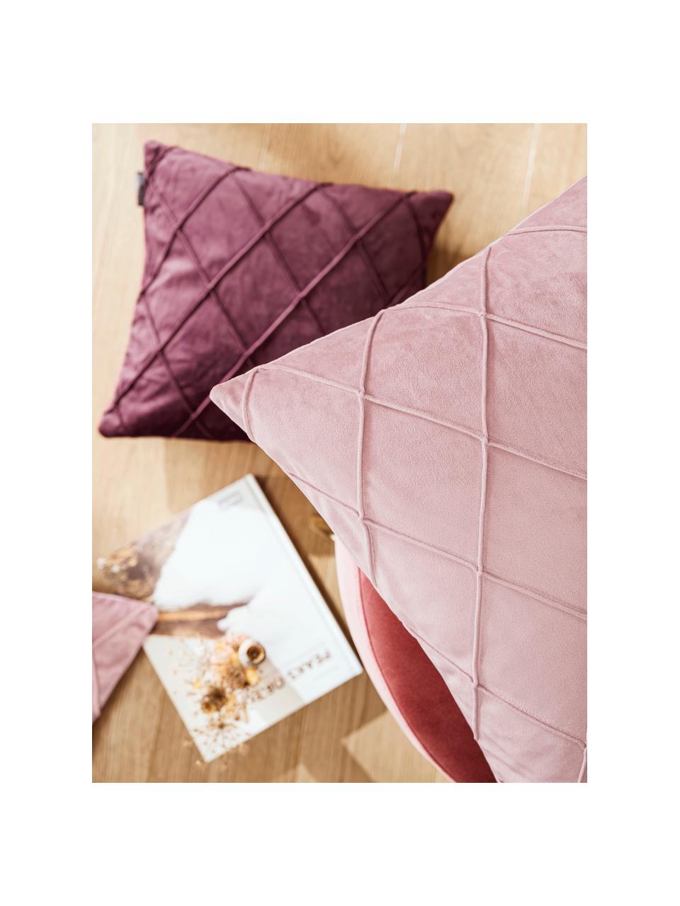 Housse de coussin 40x40 en velours à relief Nobless, 100 % velours de polyester, Lie de vin, larg. 40 x long. 40 cm