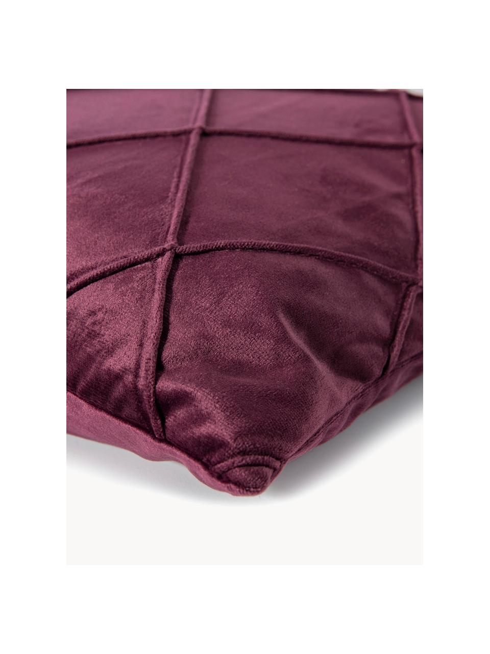 Housse de coussin 40x40 en velours à relief Nobless, 100 % velours de polyester, Lie de vin, larg. 40 x long. 40 cm