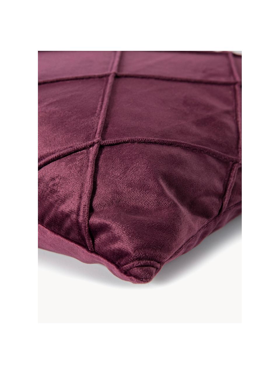 Sametový povlak na polštář s vyvýšeným vzorem Nobless, 100% polyesterový samet, Vínová, Š 40 cm, D 40 cm