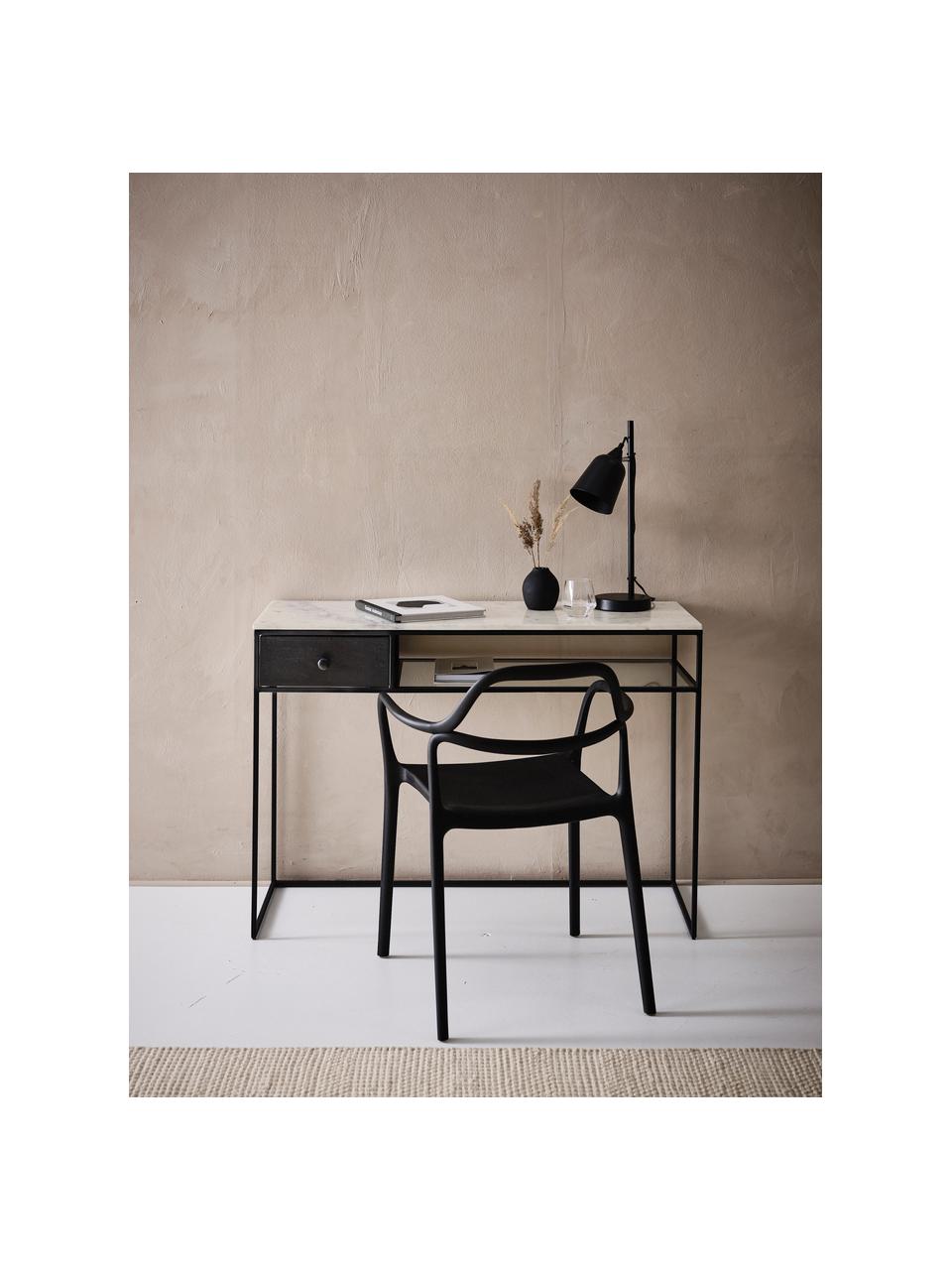 Bureau Muce met marmeren tafelblad, Tafelblad: marmer, Frame: gecoat metaal, Plank: glas, Zwart, marmer, 110 x 40 cm