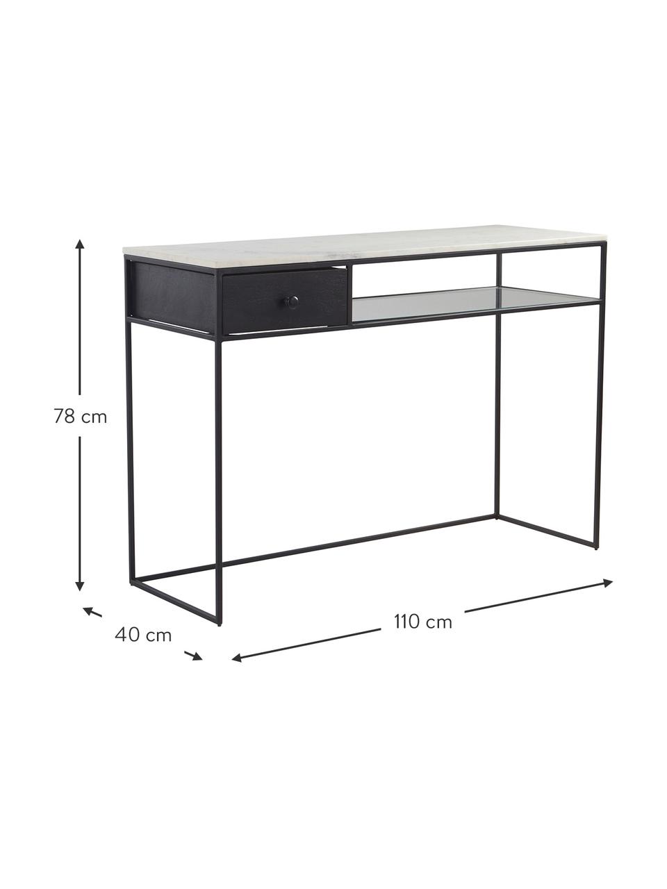 Schreibtisch Muce mit Marmor-Tischplatte, Tischplatte: Marmor, Gestell: Metall, beschichtet, Ablage: Glas, Schwarz, Marmor, B 110 x T 40 cm