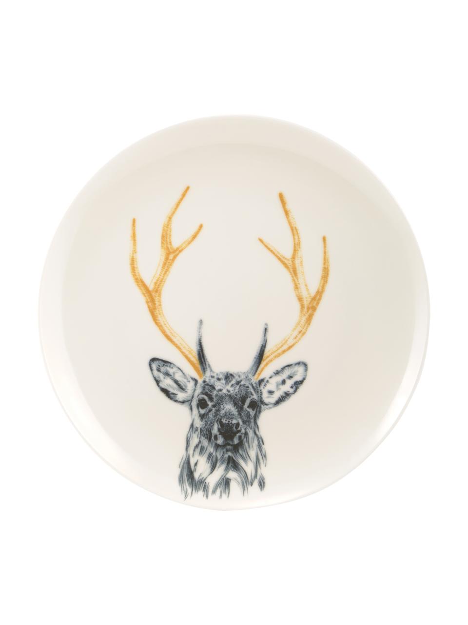 Plato llano artesanal Safari Deer, Porcelana, Blanco, Ø 26 cm