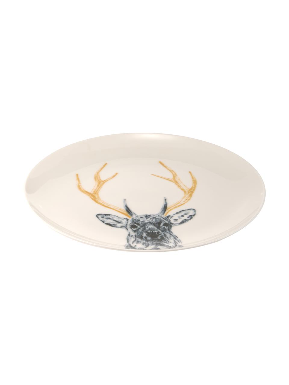 Handgemaakt dinerbord Safari Deer, Porselein, Wit, Ø 26 cm