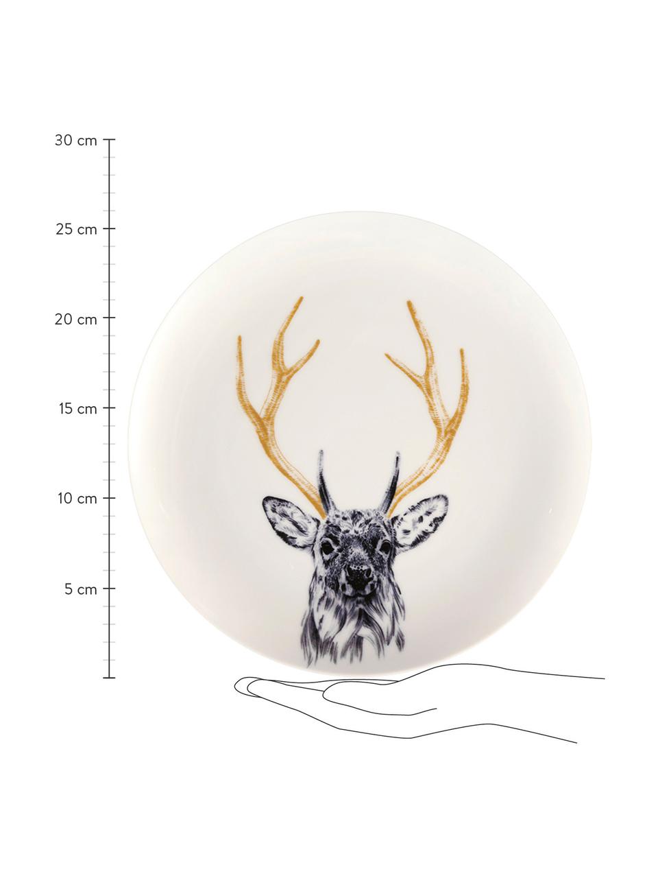 Handgemaakt dinerbord Safari Deer, Porselein, Wit, Ø 26 cm