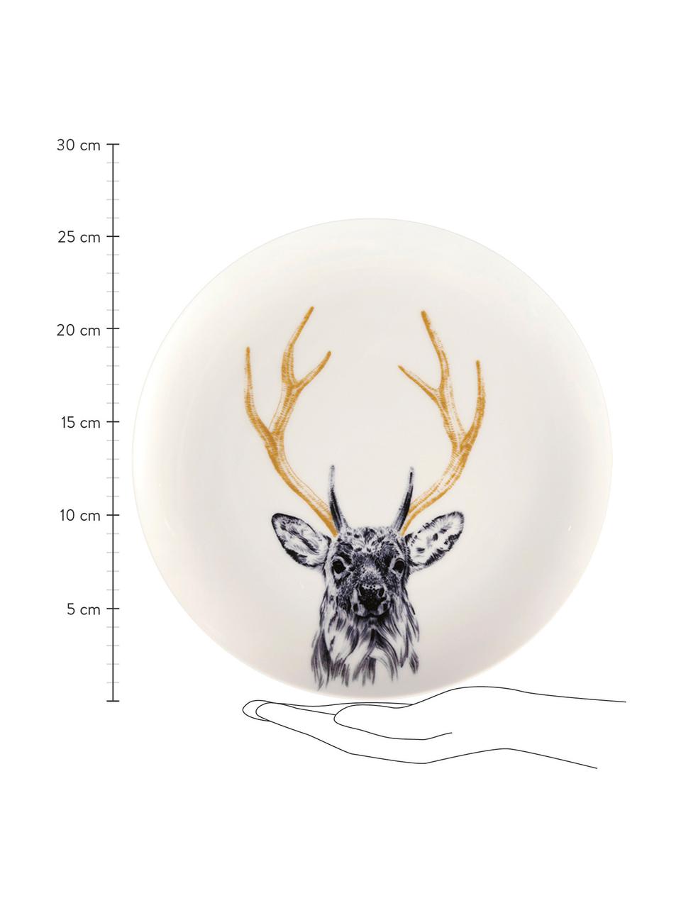 Plato llano artesanal Safari Deer, Porcelana, Blanco, Ø 26 cm