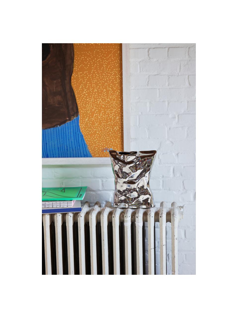 Design vaas Crisps, Keramiek, Chroomkleurig, B 22 x H 26 cm