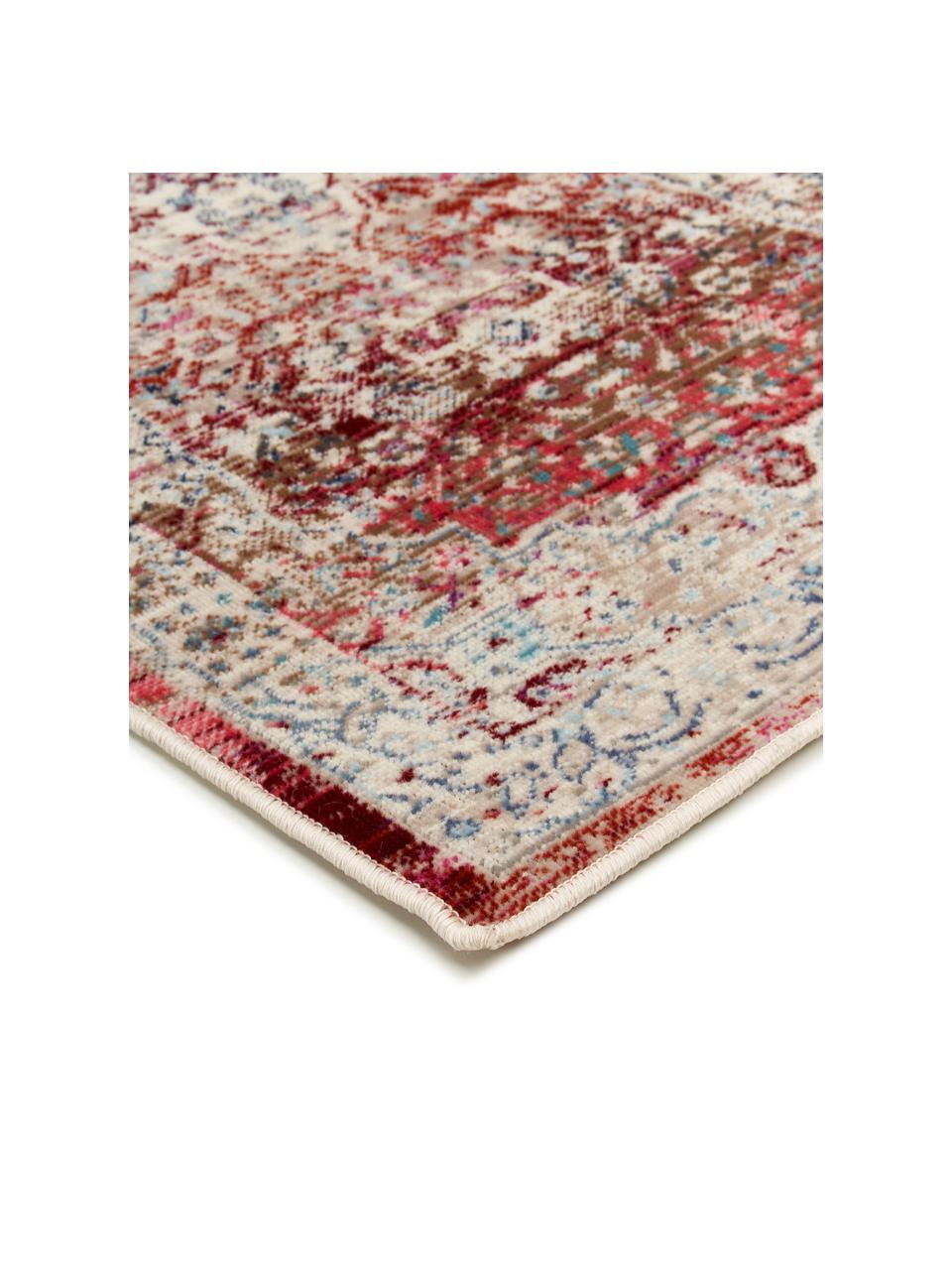 Tapis de couloir poils ras Vintage Kashan, Beige, rouge, bleu, larg. 60 x long. 185 cm