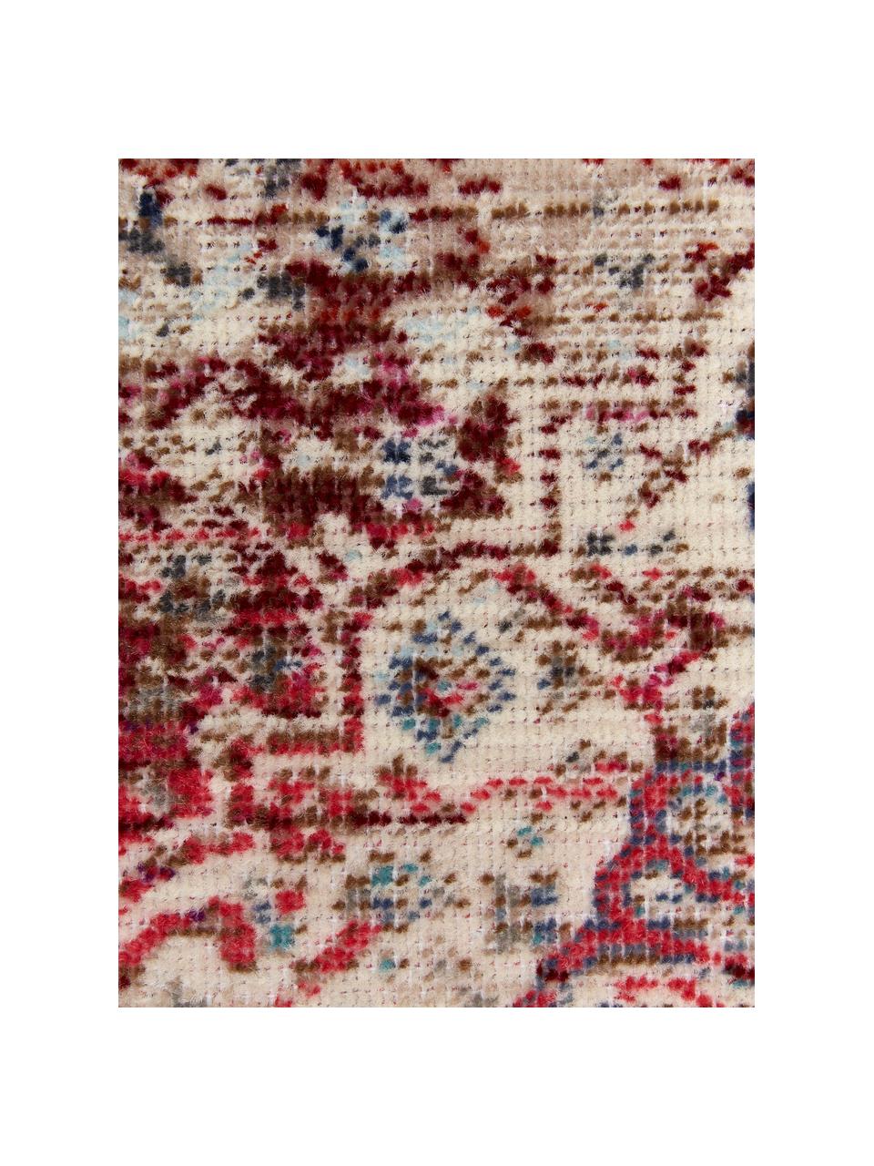 Tapis de couloir poils ras Vintage Kashan, Beige, rouge, bleu, larg. 60 x long. 185 cm