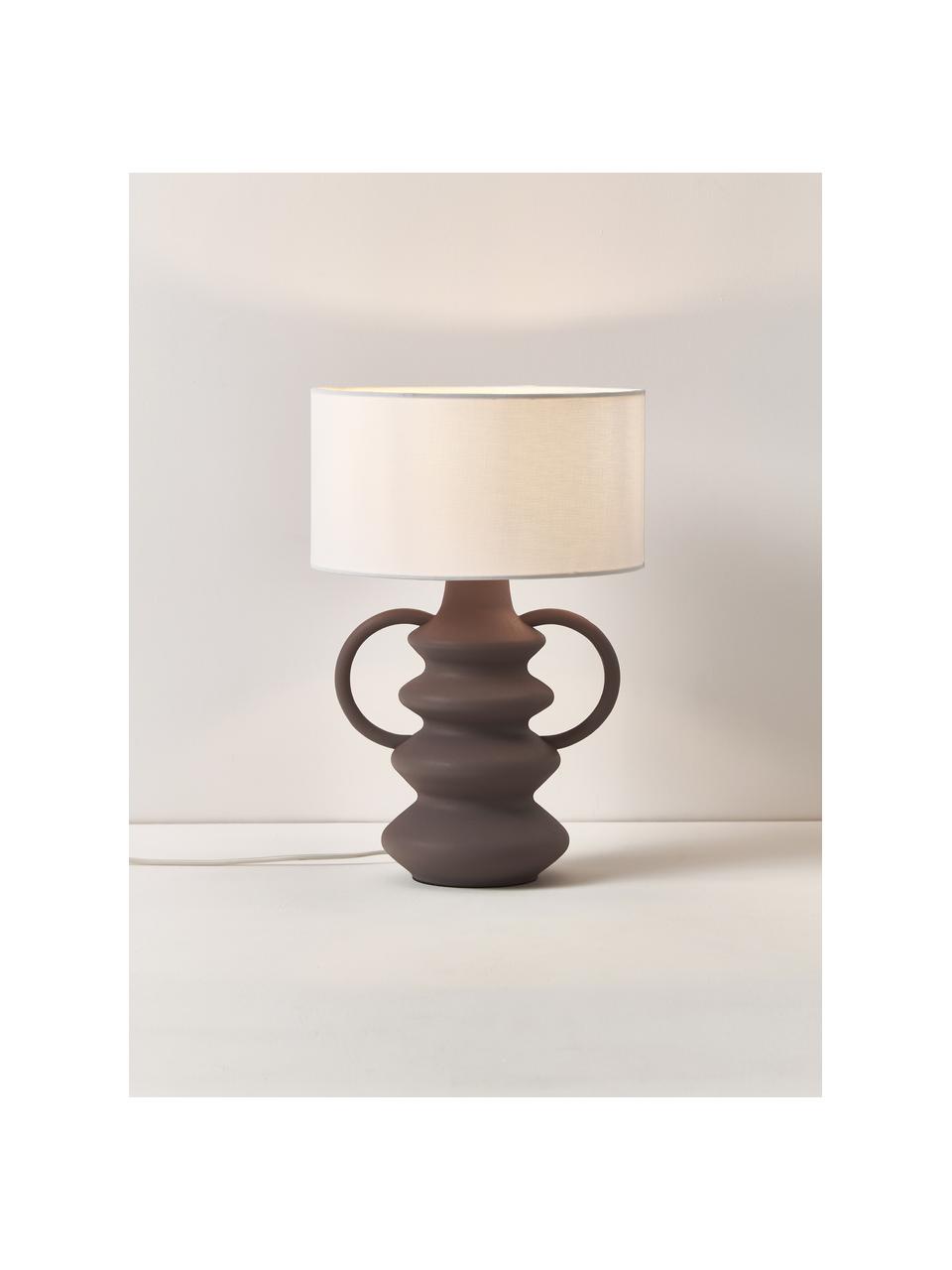 Lámpara de mesa con forma orgánica Luvi, Pantalla: lino, Cable: cubierto en tela, Blanco, gris pardo, Ø 32 x Al 47 cm