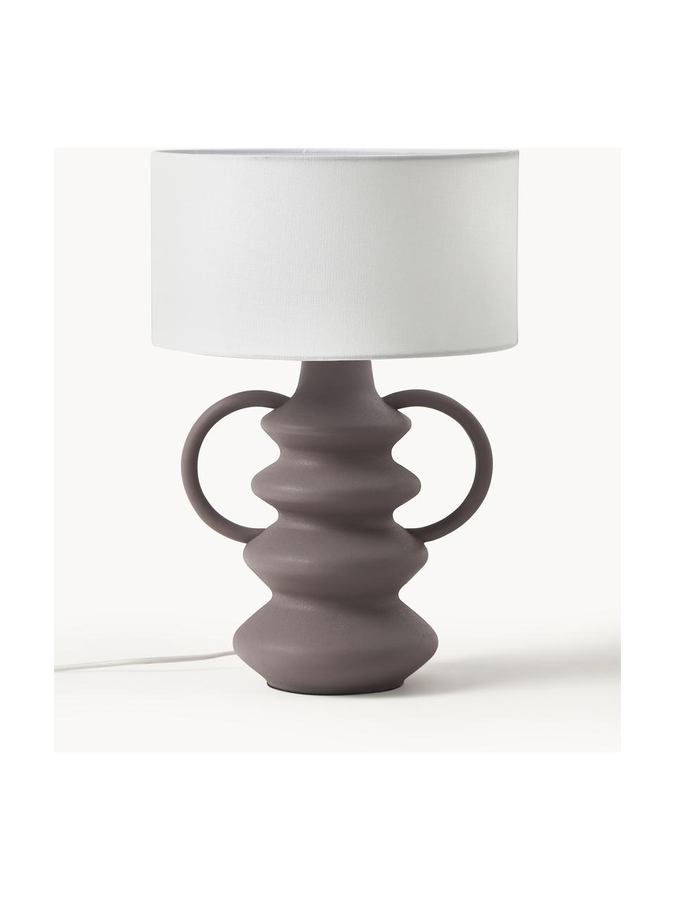 Tafellamp Luvi in organische vorm, Lampenkap: linnen, Crèmewit, bruin, Ø 32 x H 47 cm