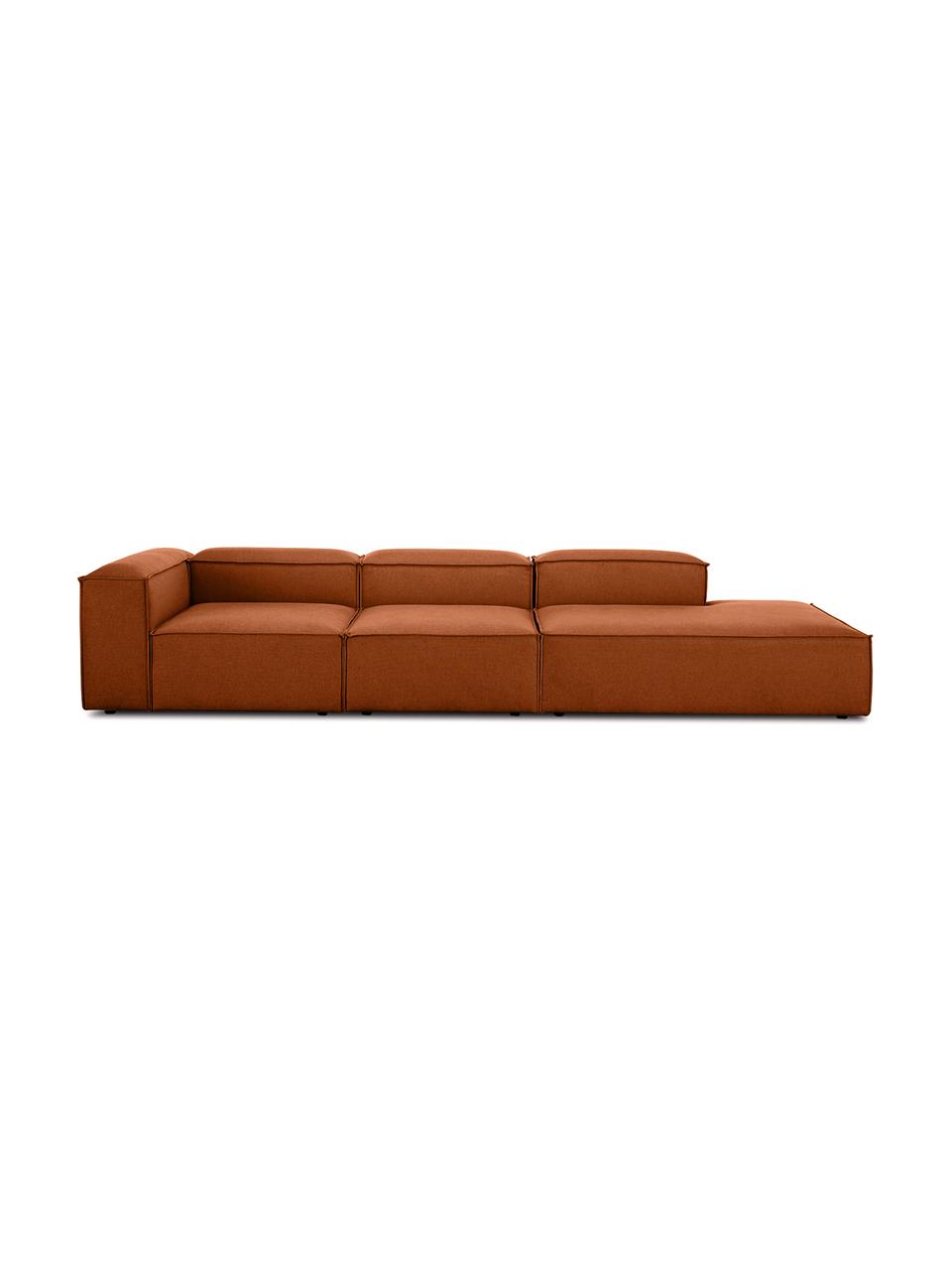 Méridienne modulable XL Lennon, Tissu terracotta, larg. 357 x prof. 119 cm, dossier à gauche