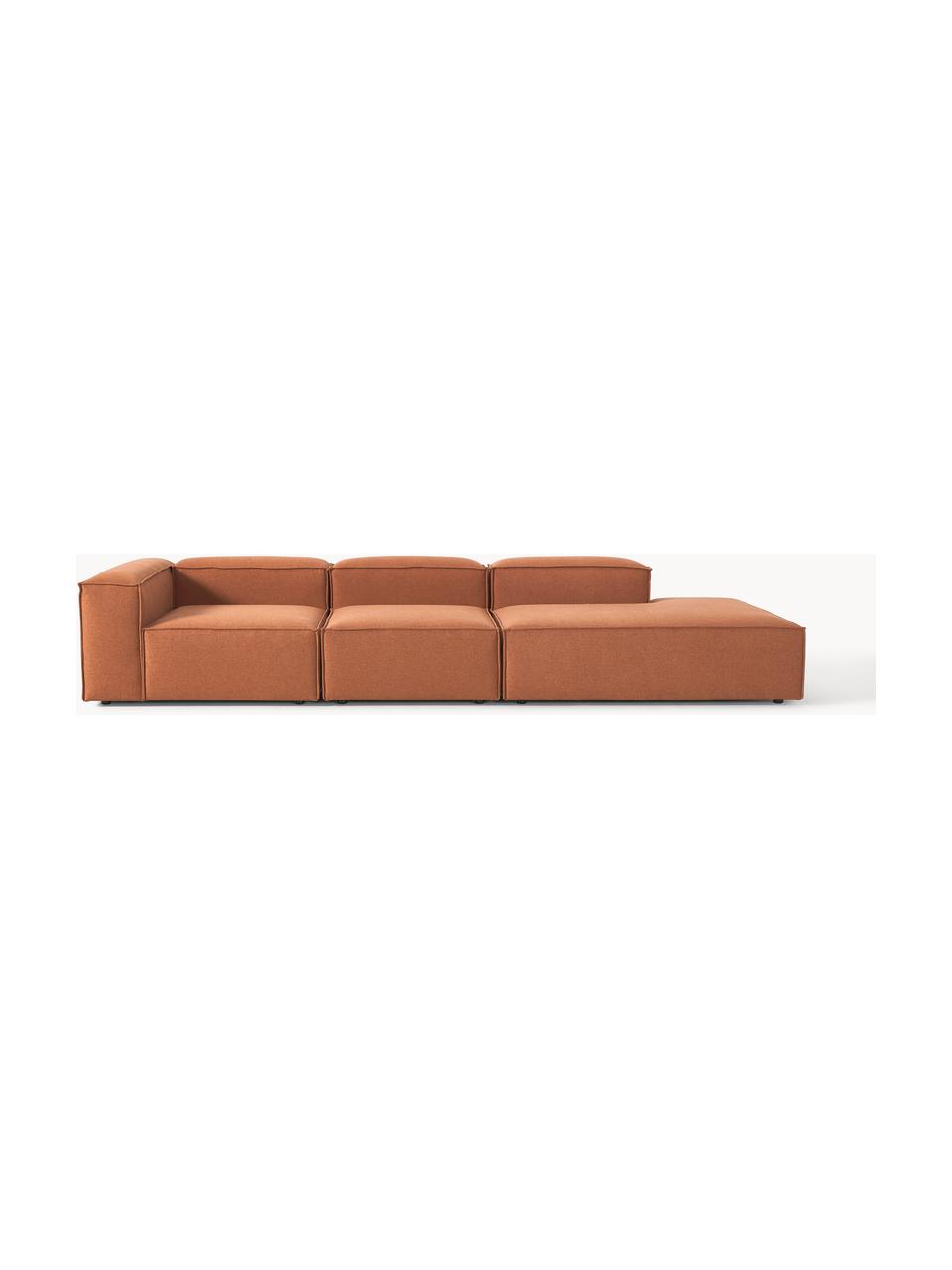 Szezlong modułowy XL Lennon, Tapicerka: poliester Dzięki tkaninie, Stelaż: lite drewno sosnowe z cer, Nogi: tworzywo sztuczne Materia, Terakotowa tkanina, S 357 x G 119 cm, oparcie lewostronne