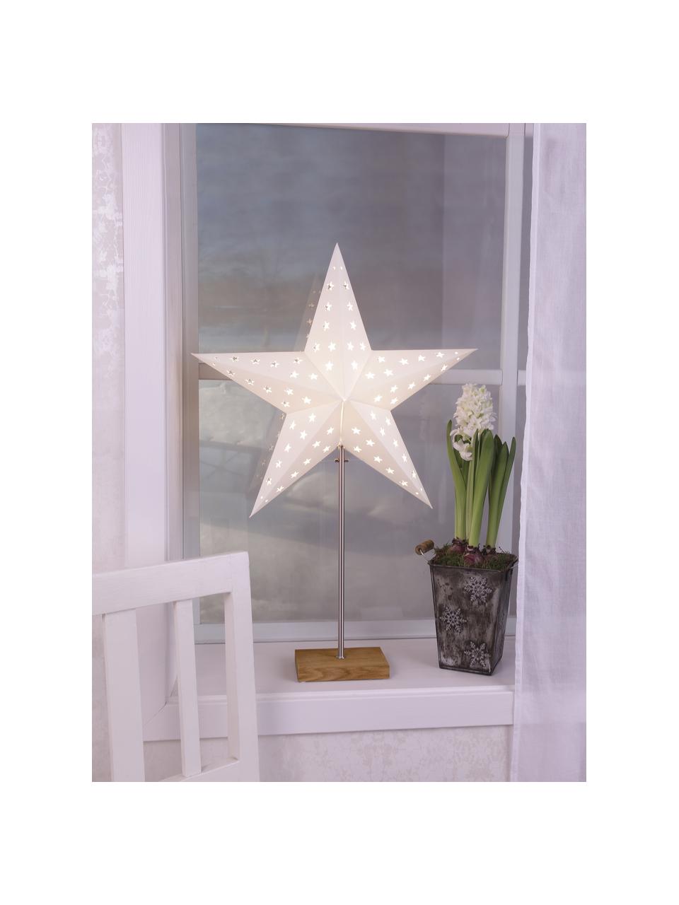 Oggetto luminoso con spina Star, Paralume: carta, Base della lampada: legno di quercia, Asta: metallo rivestito, Bianco, legno di quercia, Larg. 43 x Alt. 65 cm