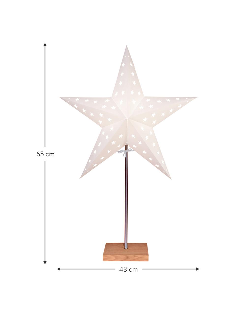 Lichtobject Star, met stekker, Lampenkap: papier, Lampvoet: eikenhout, Stang: gecoat metaal, Wit, helder hout, B 43 x H 65 cm