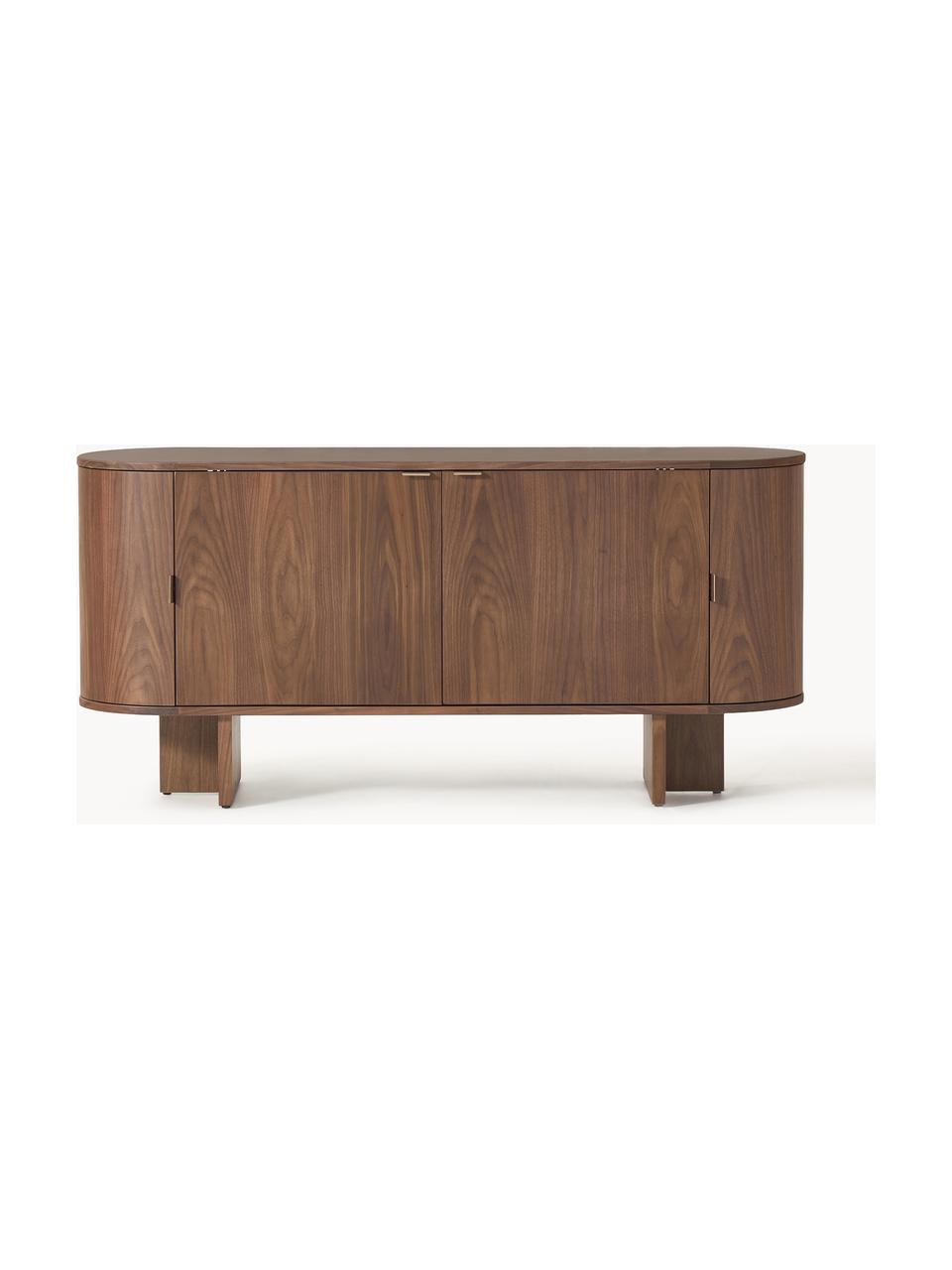 Buffet en bois avec coins arrondis Zumi, Noyer foncé laqué, larg. 160 x haut. 75 cm