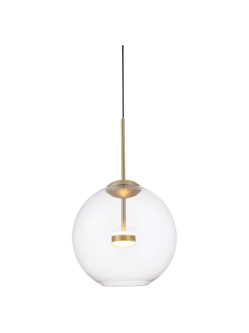 Suspension LED boule en verre Cometa, Transparent, couleur dorée, noir, Ø 35 x haut. 35 cm