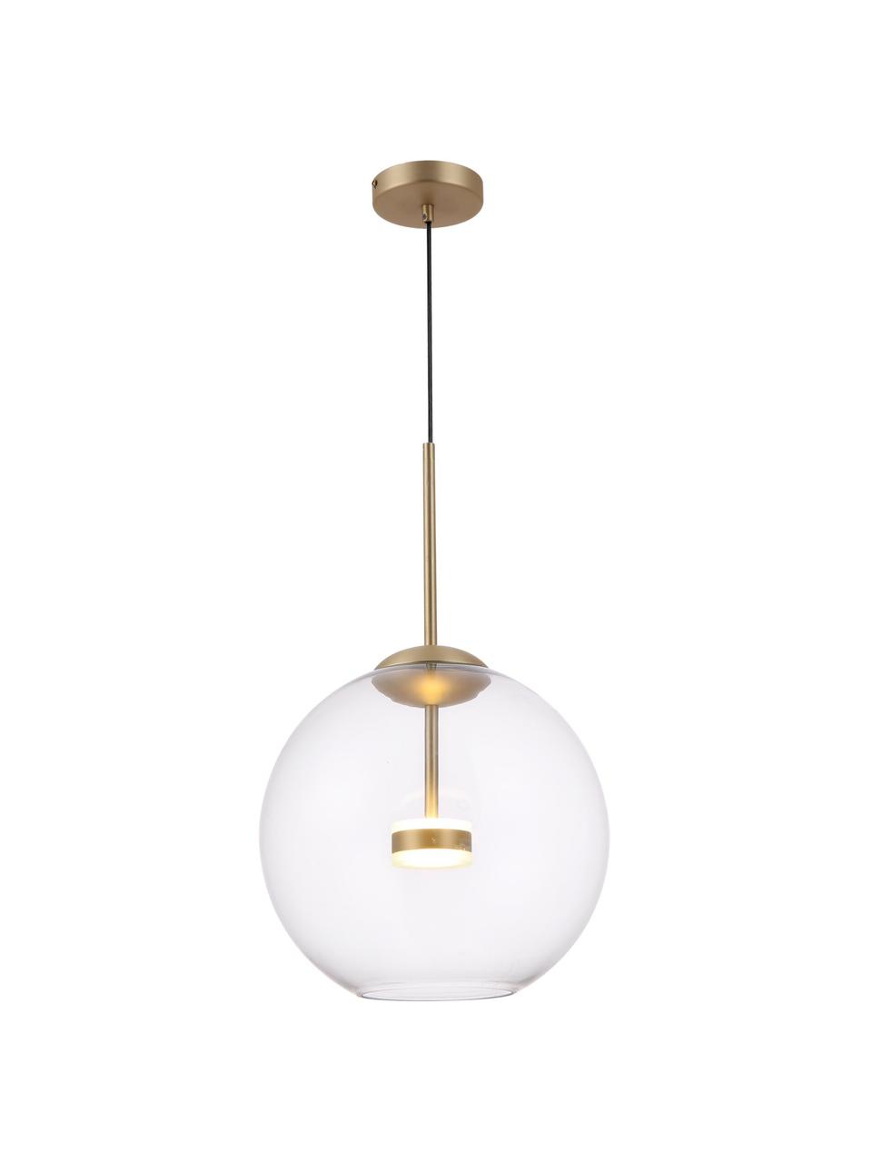 Suspension LED boule en verre Cometa, Transparent, couleur dorée, noir, Ø 35 x haut. 35 cm