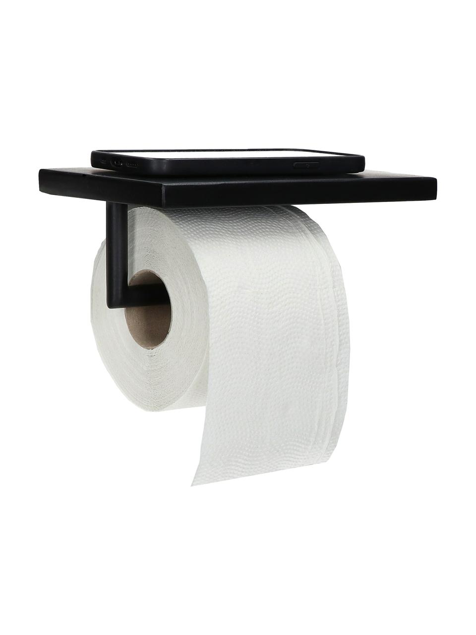 Toiletpapierhouder Fritz met plank in zwart, Gecoat metaal, Zwart, B 20 x H 8 cm