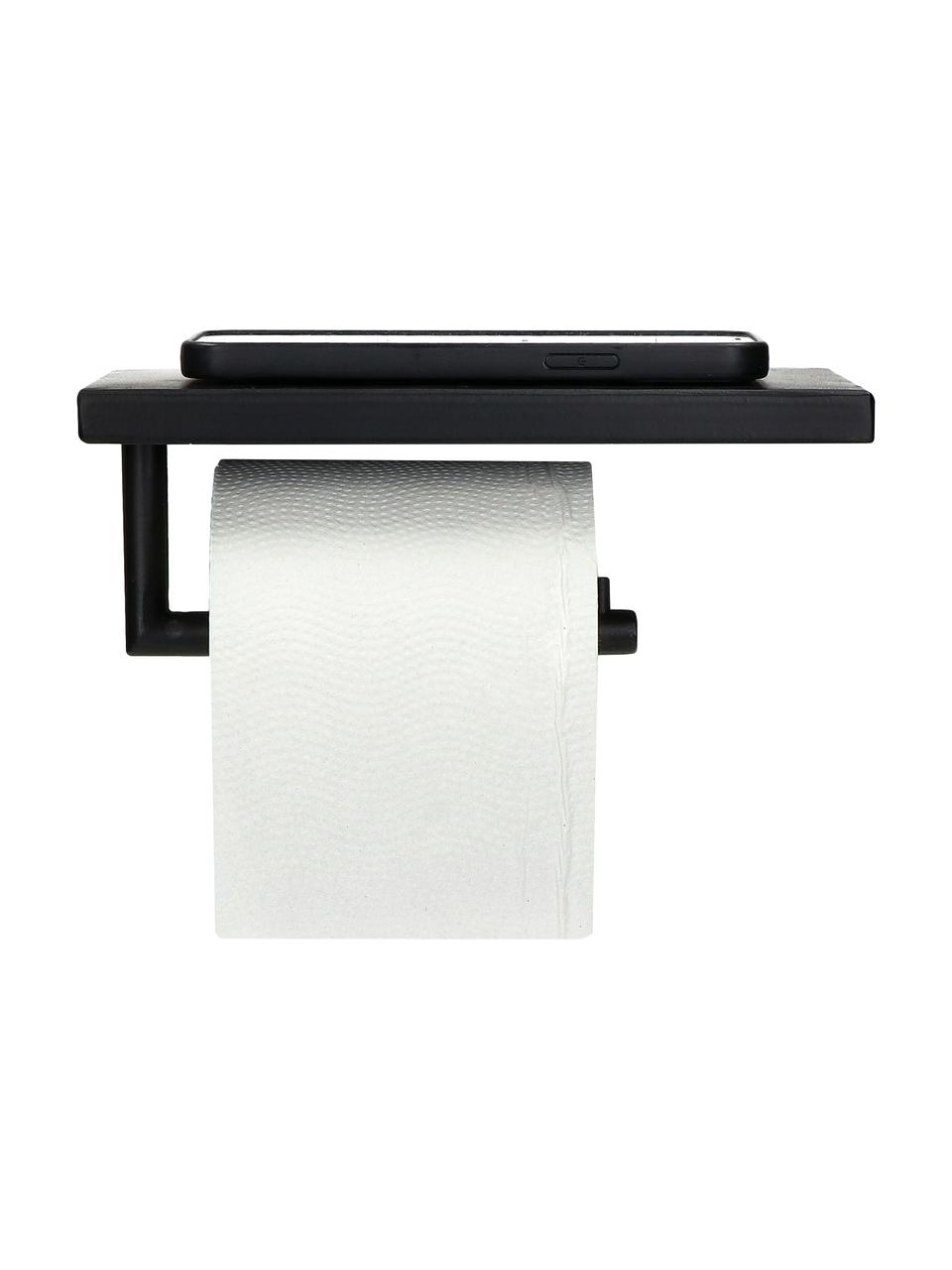 Kovový držiak toaletného papiera s policou Fritz, Potiahnutý kov, Čierna, Š 20 x V 8 cm