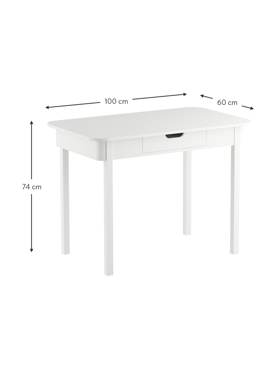 Drevený pracovný stôl Classic, Bukové drevo, MDF-doska strednej hustoty, Biela, Š 100 x H 60 cm