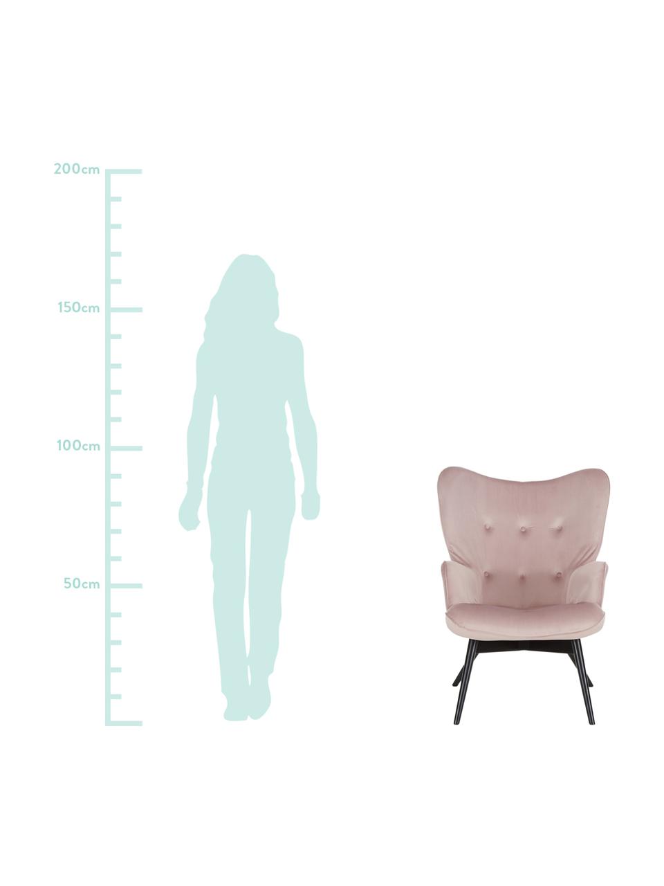 Fluwelen fauteuil Vicky in roze, Bekleding: polyester fluweel, Poten: massief en gelakt beuken, Frame: natuurlijke beuken spaanp, Roze, B 59 x D 63 cm