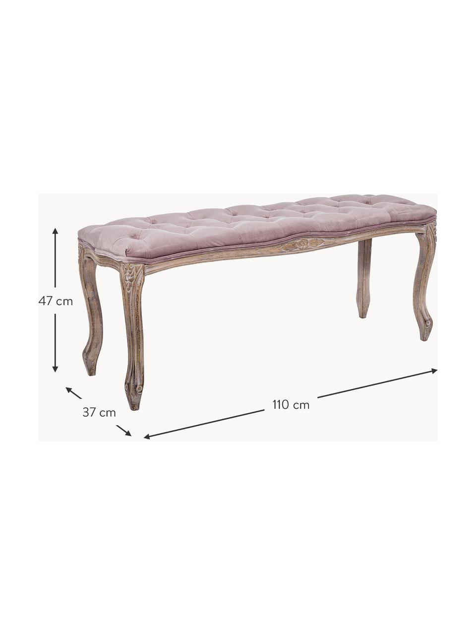 Banquette en velours Mathilde, Vieux rose, bois de bouleau, larg. 110 x haut. 47 cm