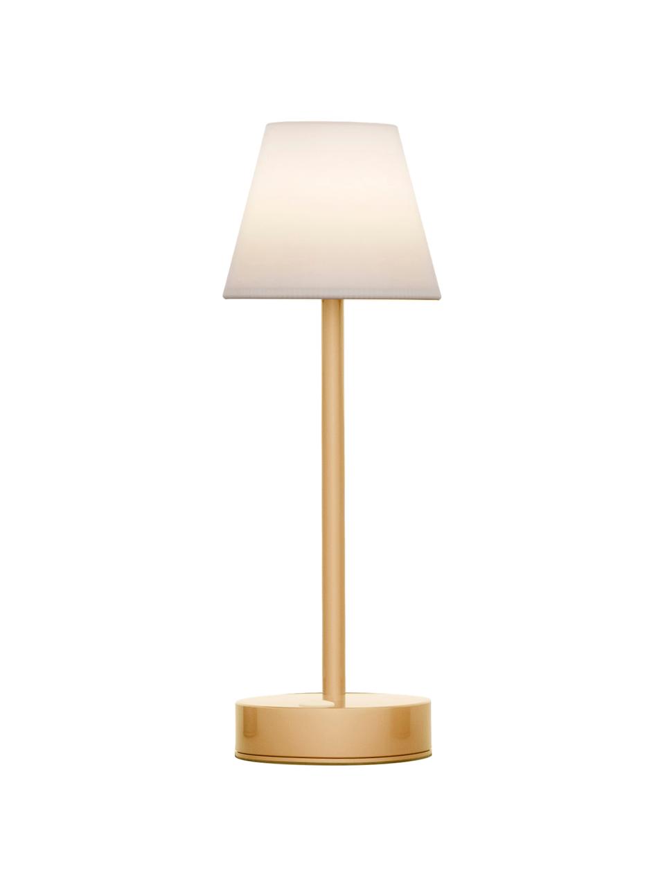 Lampada da tavolo portatile a LED dimmerabile da esterno con funzione touch Lola, Paralume: polipropilene, Base della lampada: metallo rivestito, Bianco, dorato, Ø 11 x Alt. 32 cm